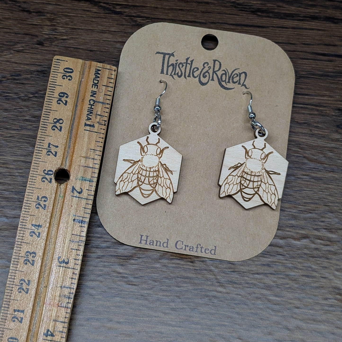 Laser Cut Wooden Bee Earrings