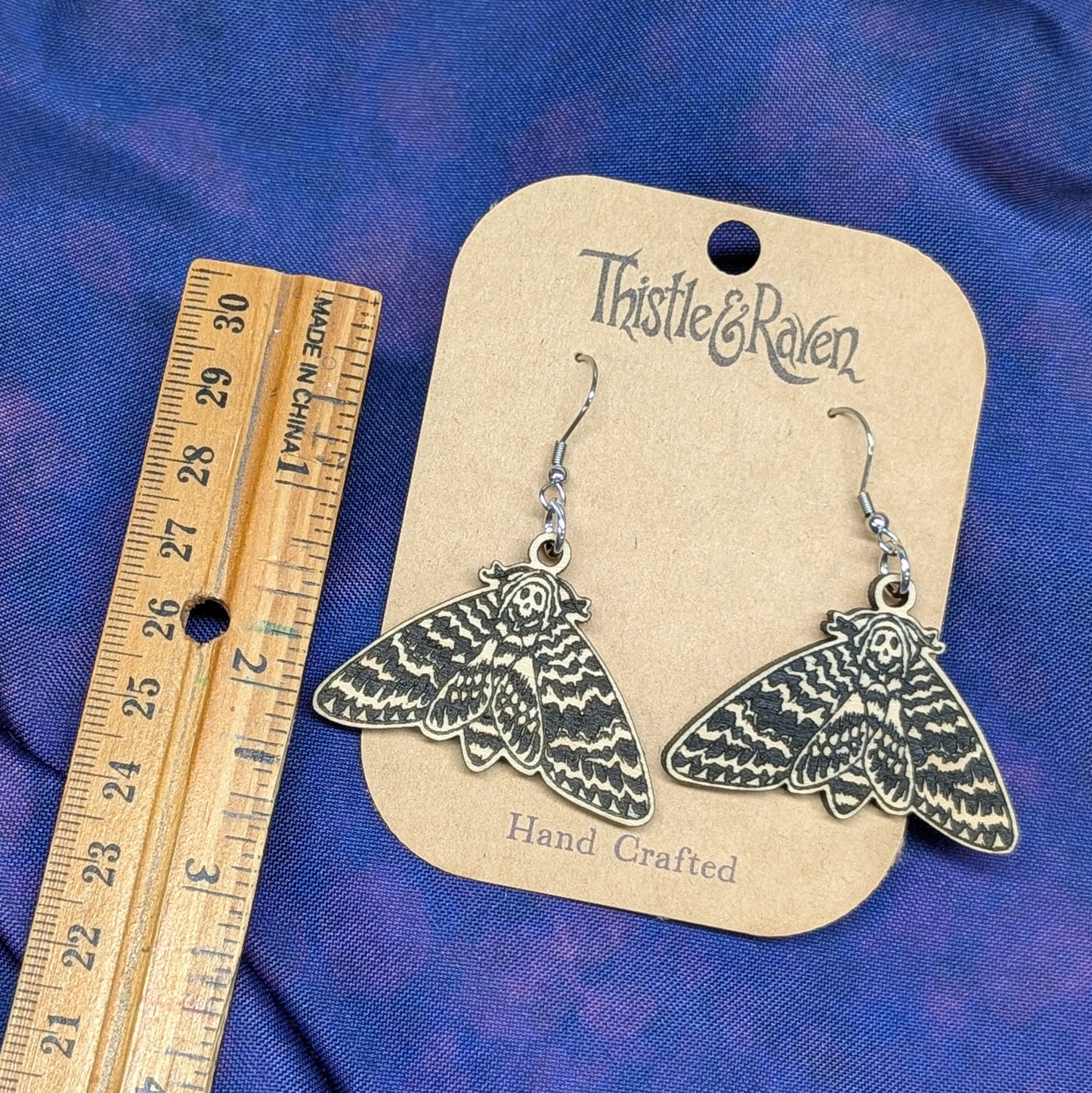 Laser Cut Wood Death's Head Hawkmoth Earrings
