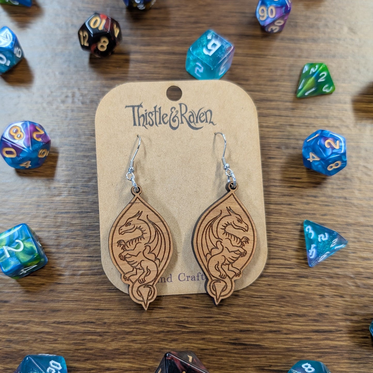 Laser Cut Wooden Dragon Earrings