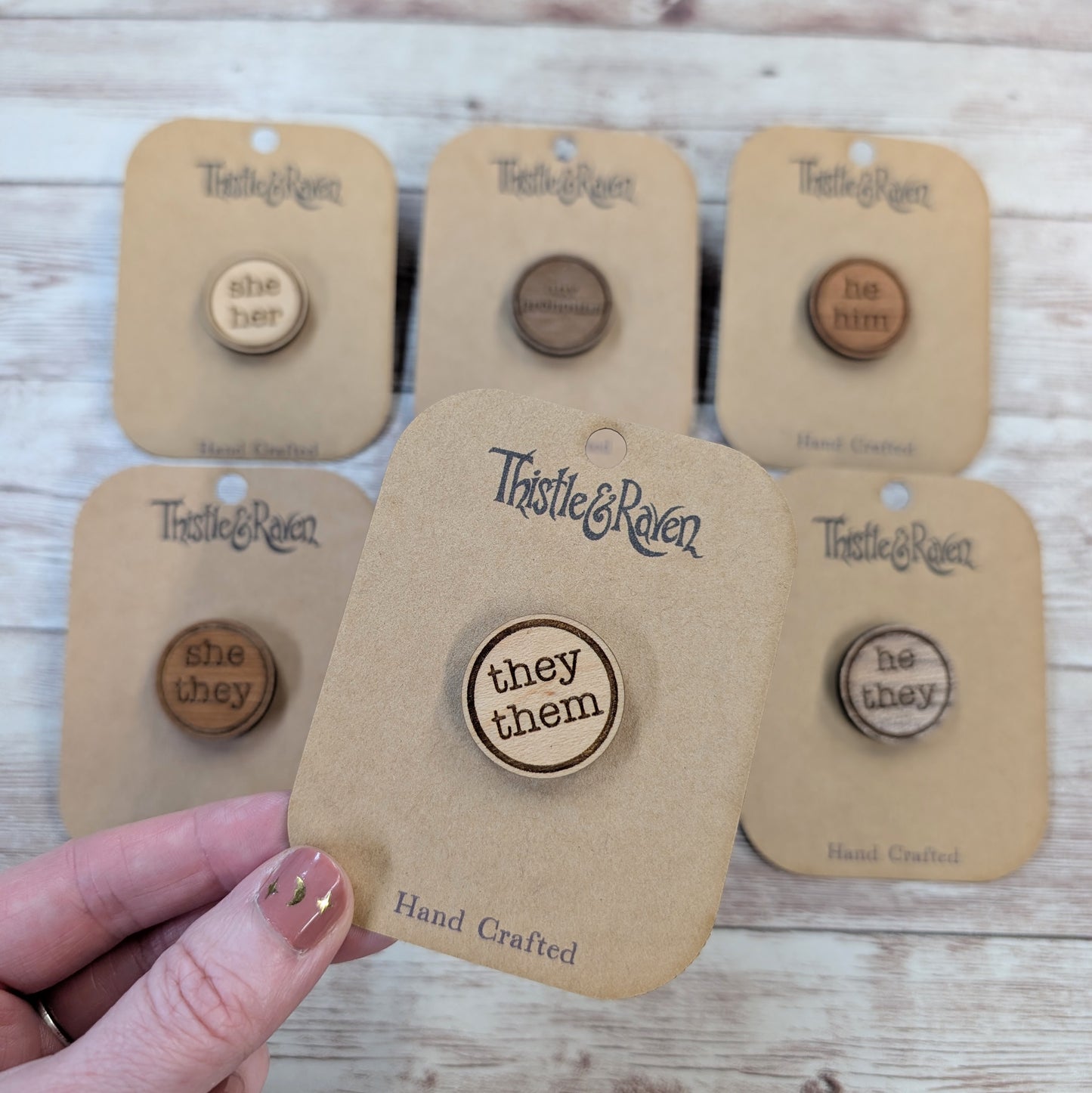Laser Cut Wooden Pronoun Pins