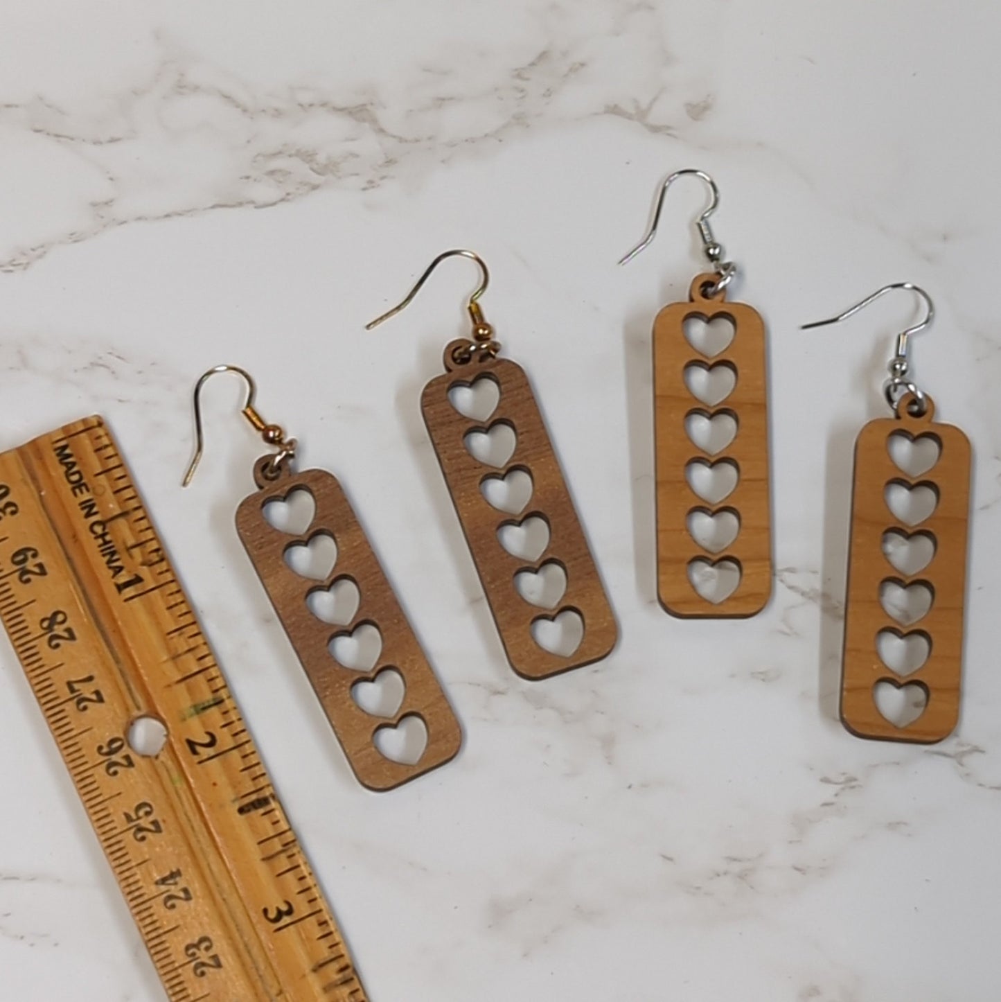 Laser Cut Wooden Heart Earrings