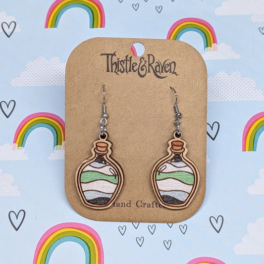 Laser Cut Wooden AGENDER Pride Potion Bottle Earrings