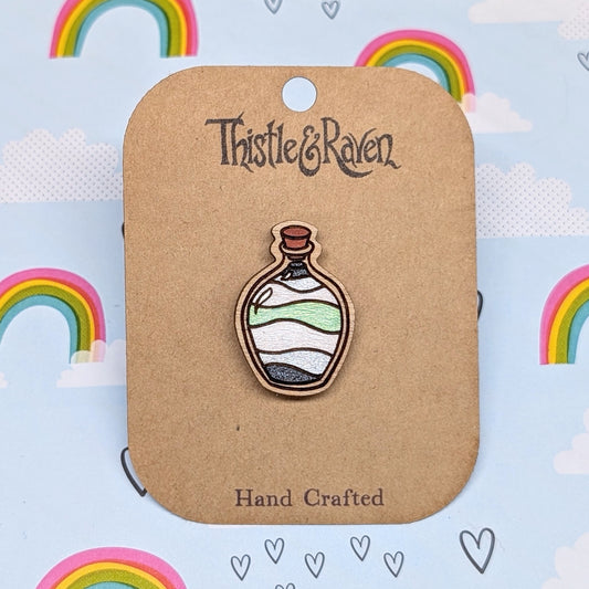 Laser Cut Wooden AGENDER Pride Potion Bottle Pin