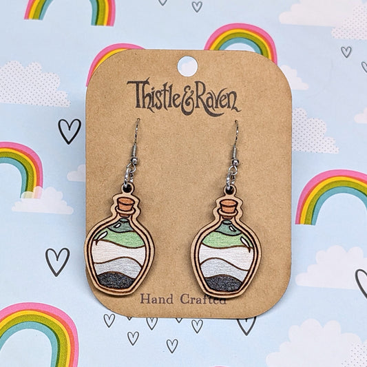 Laser Cut Wooden AROMANTIC Pride Potion Bottle Earrings