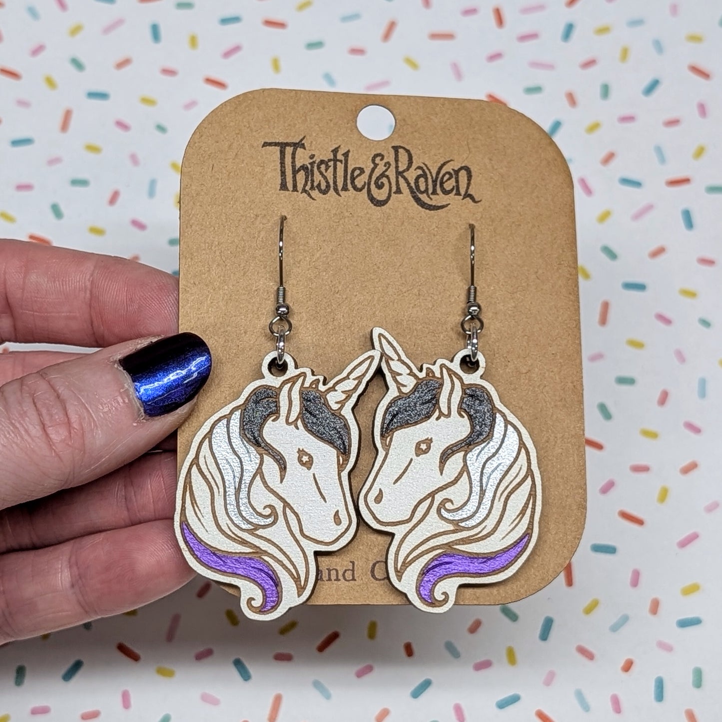 Laser Cut Wooden ASEXUAL Unicorn Earrings