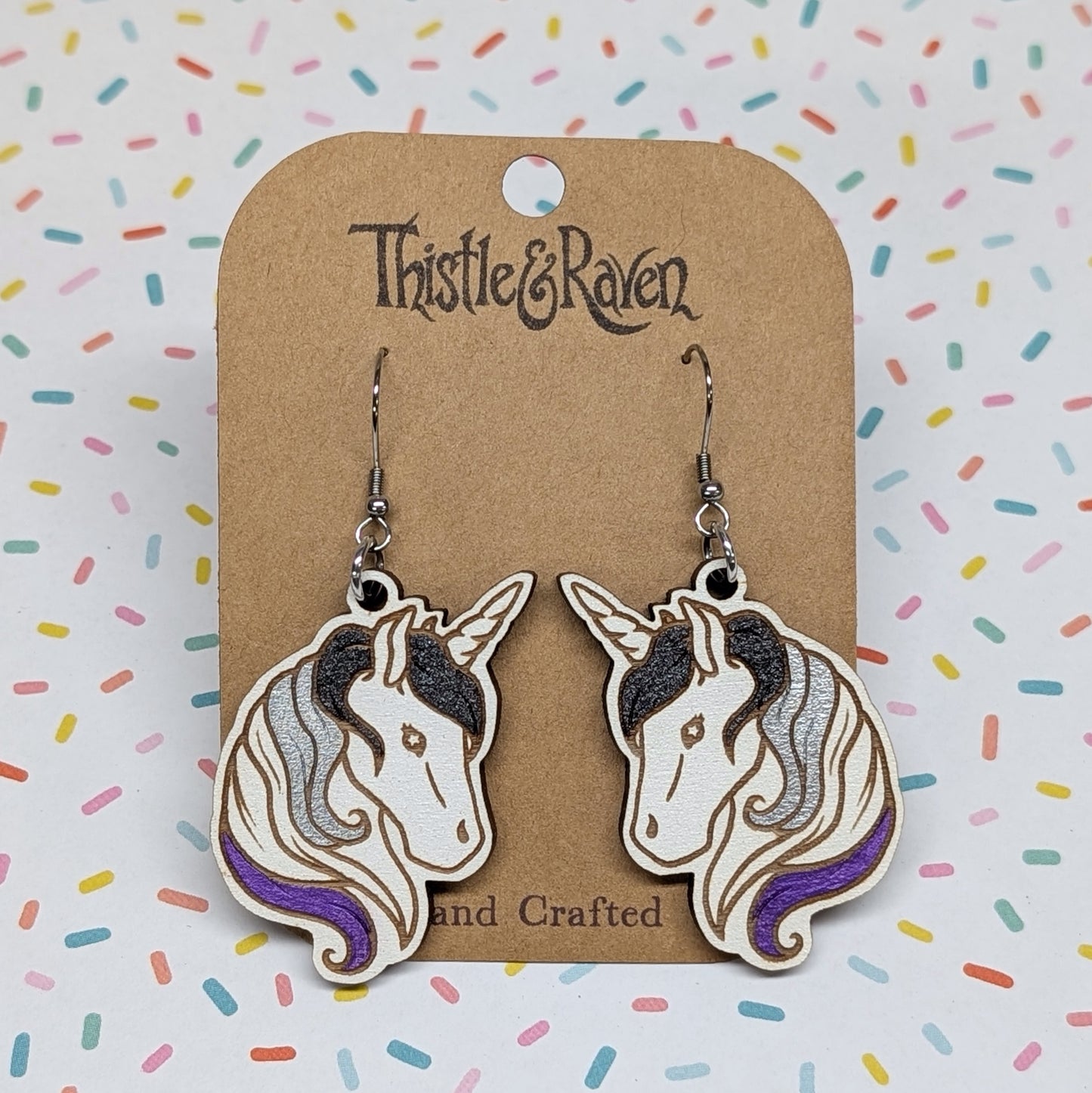 Laser Cut Wooden ASEXUAL Unicorn Earrings
