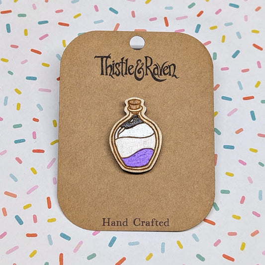 Laser Cut Wooden ASEXUAL Pride Potion Bottle Pin