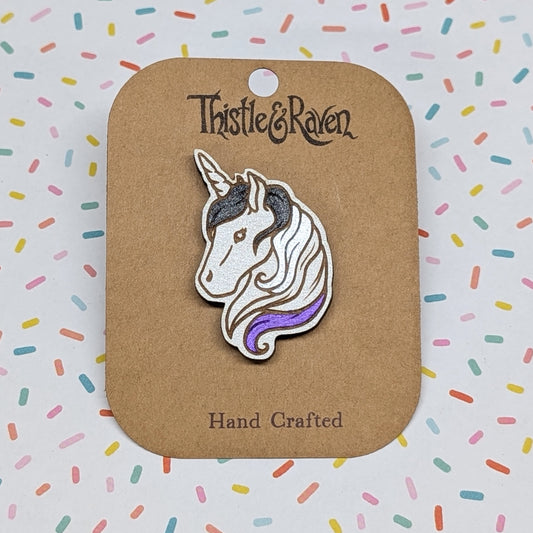 Laser Cut Wooden Hand-painted ASEXUAL Unicorn Pin