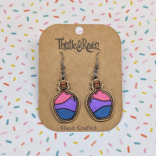 Laser Cut Wooden BISEXUAL Pride Potion Bottle Earrings