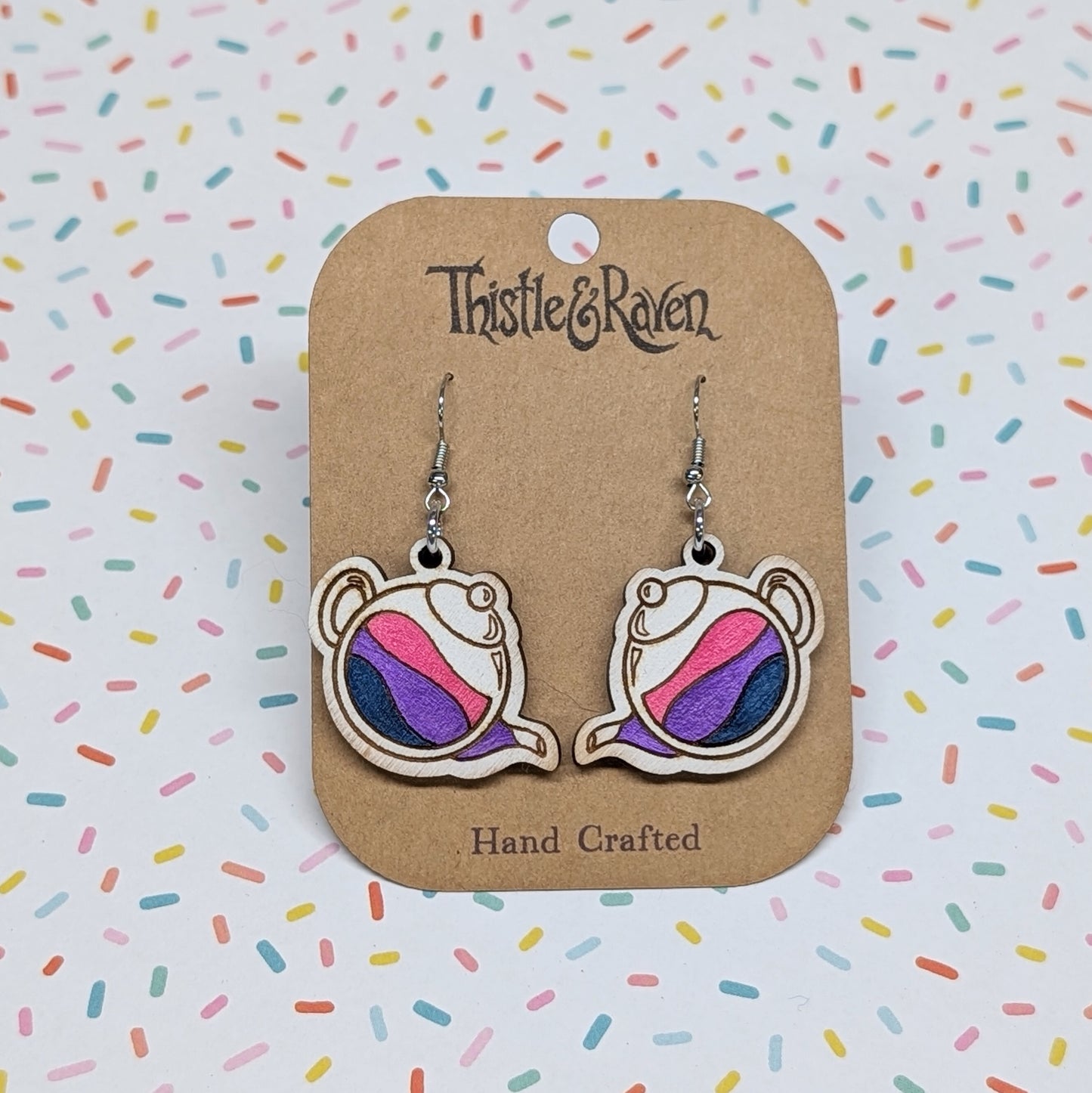 Laser Cut Wooden Hand-Painted Bisexuali-Tea Earrings