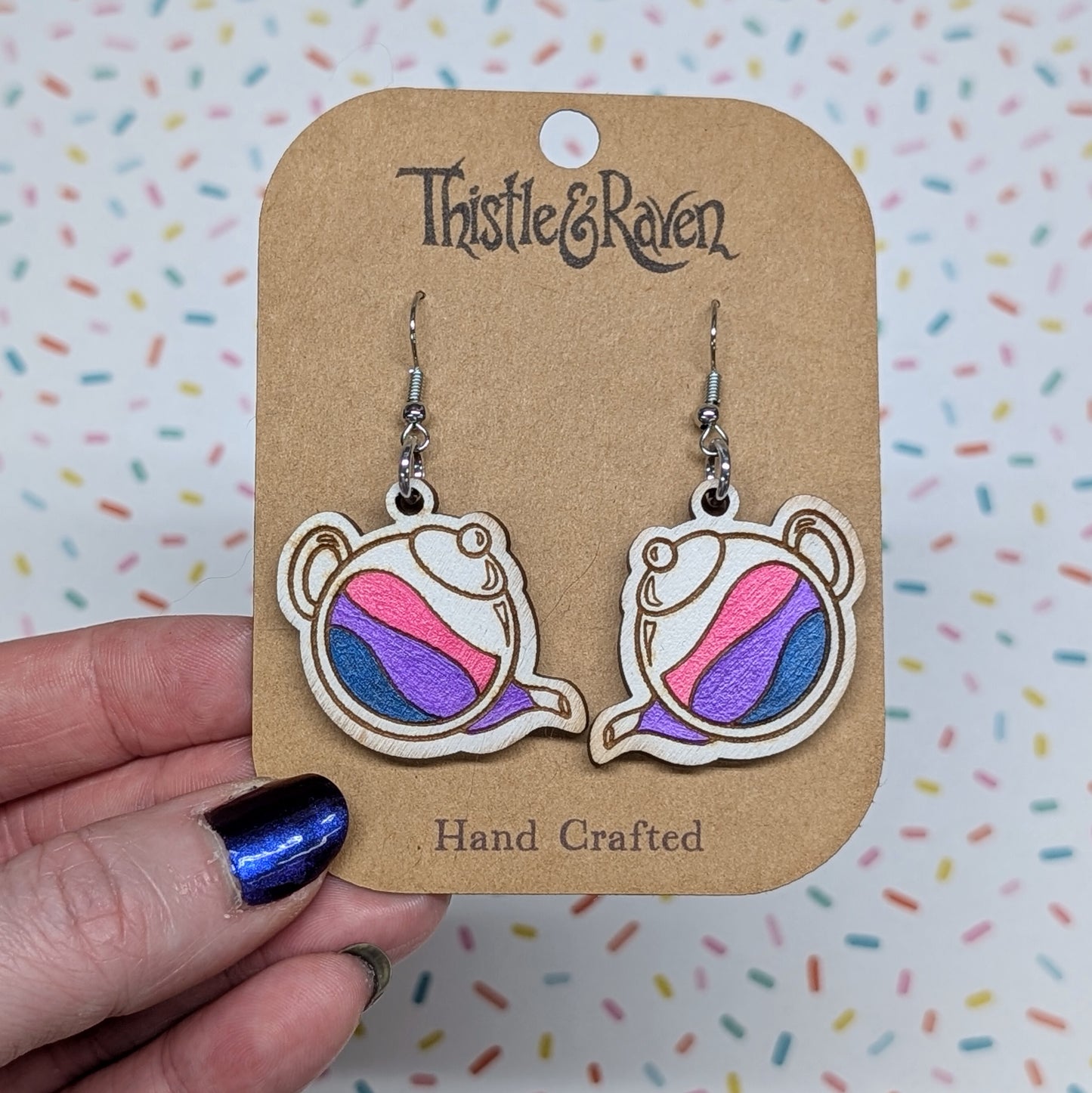 Laser Cut Wooden Hand-Painted Bisexuali-Tea Earrings