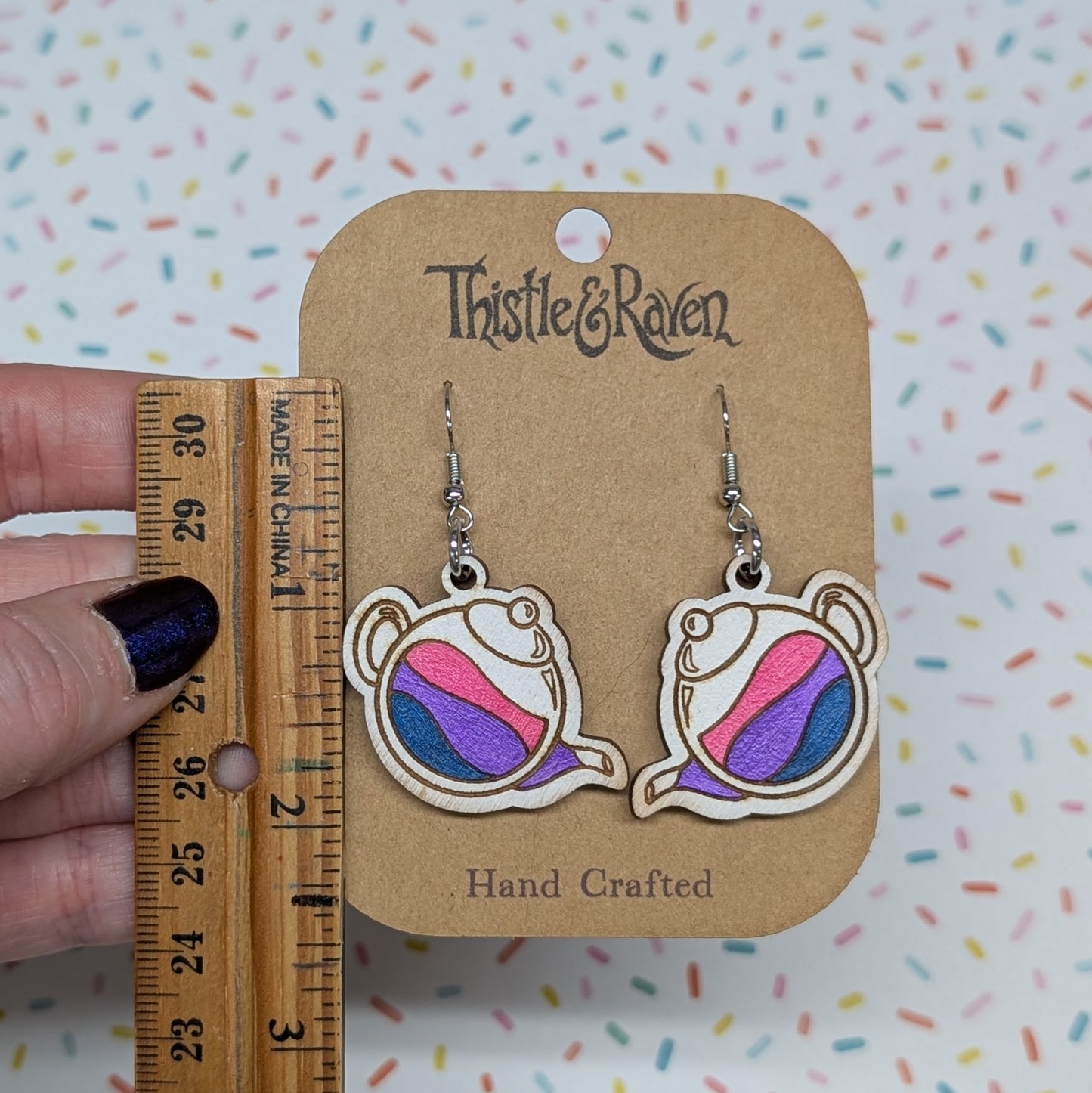 Laser Cut Wooden Hand-Painted Bisexuali-Tea Earrings