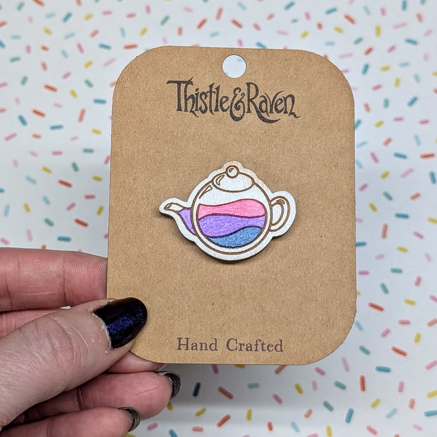 Laser Cut Wooden Hand-painted Bisexuali-Tea Pin