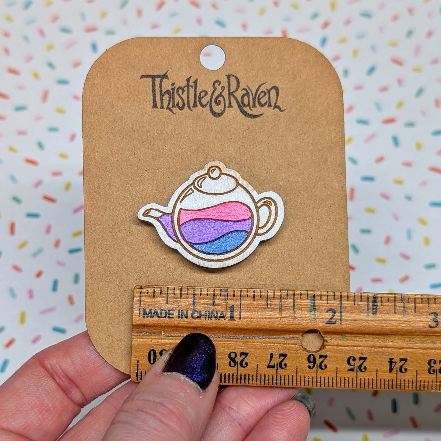 Laser Cut Wooden Hand-painted Bisexuali-Tea Pin