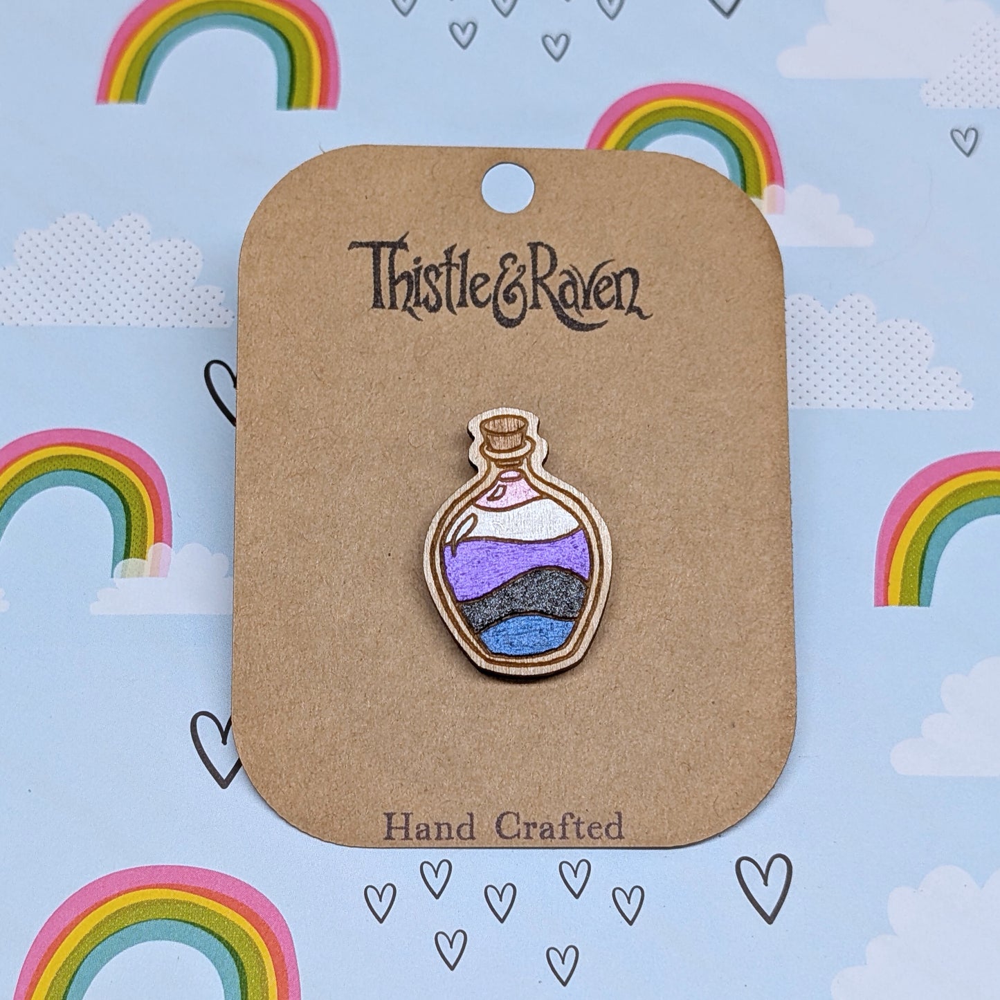 Laser Cut Wooden GENDERFLUID Pride Potion Bottle Pin