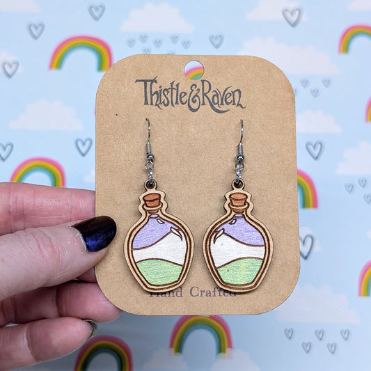 Laser Cut Wooden GENDERQUEER Pride Potion Bottle Earrings