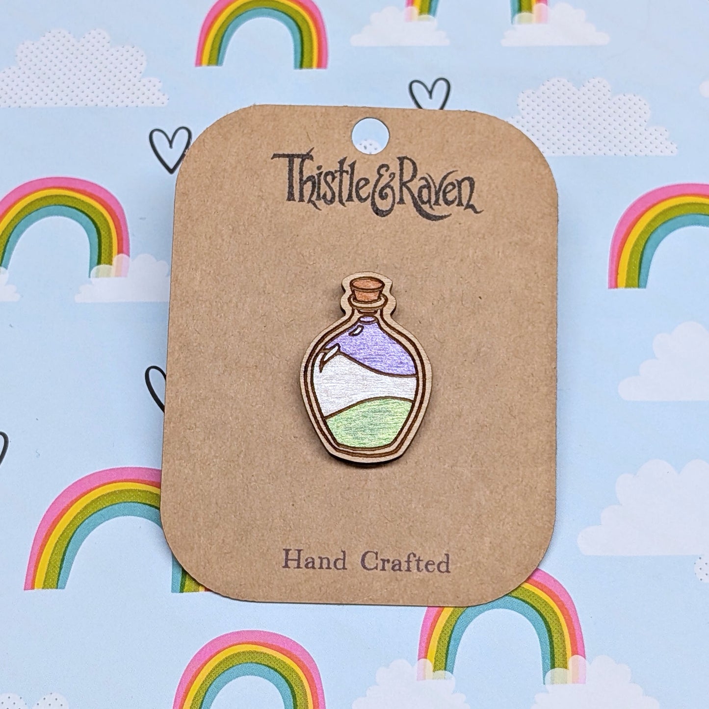 Laser Cut Wooden GENDERQUEER Pride Potion Bottle Pin