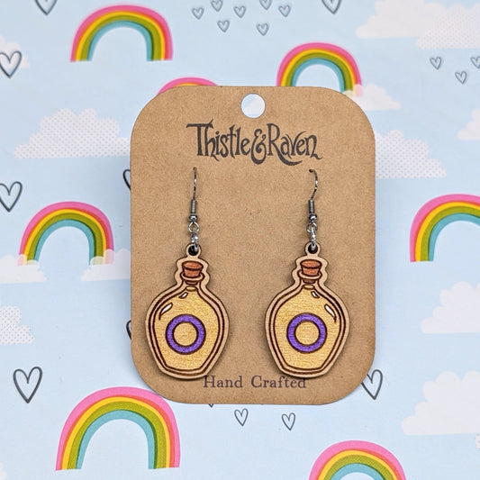 Laser Cut Wooden INTERSEX Pride Potion Bottle Earrings