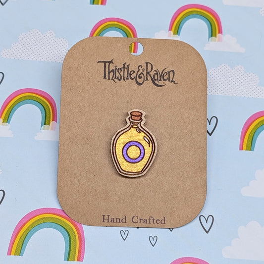 Laser Cut Wooden INTERSEX Pride Potion Bottle Pin