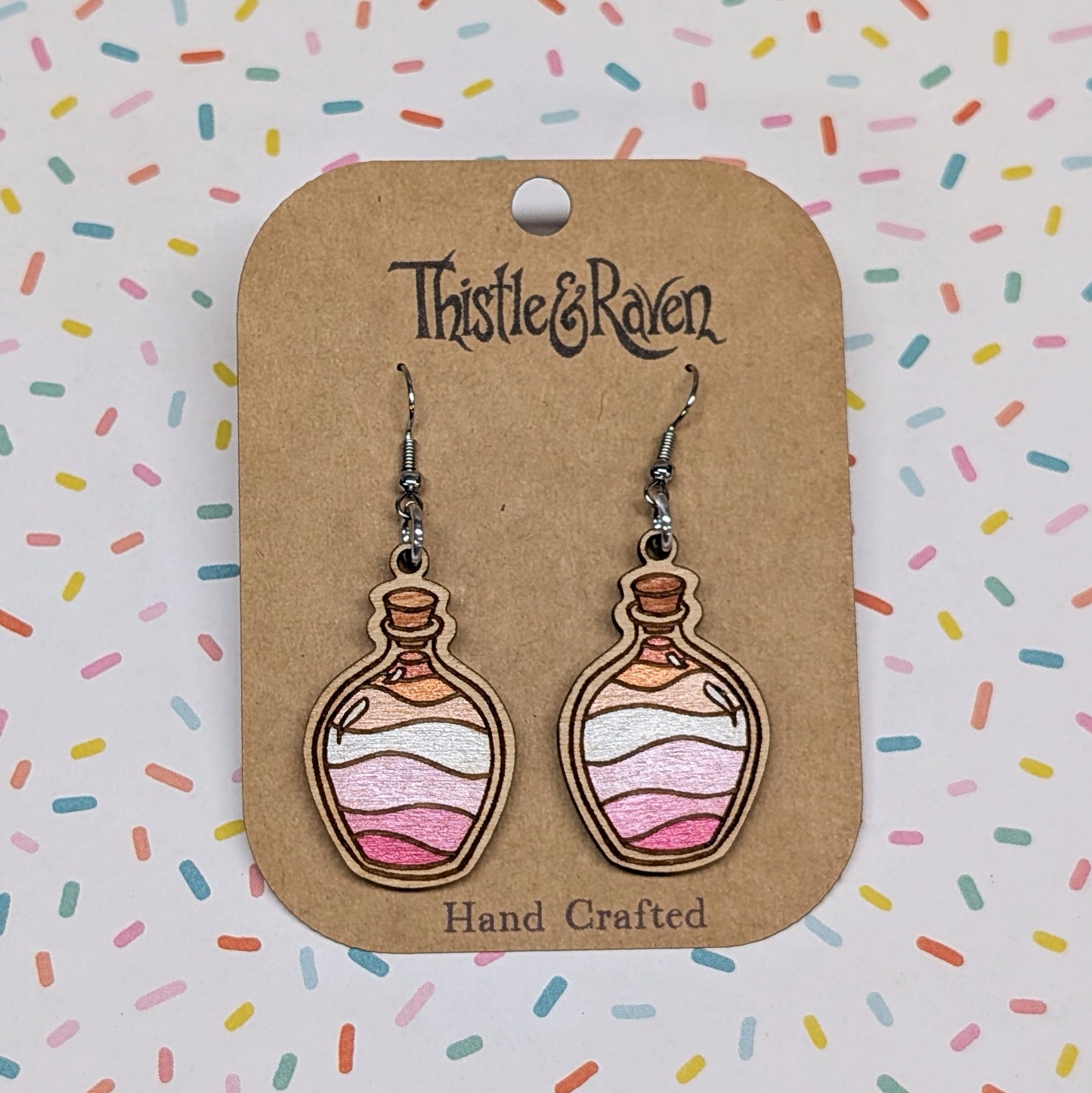 Laser Cut Wooden LESBIAN Pride Potion Bottle Earrings