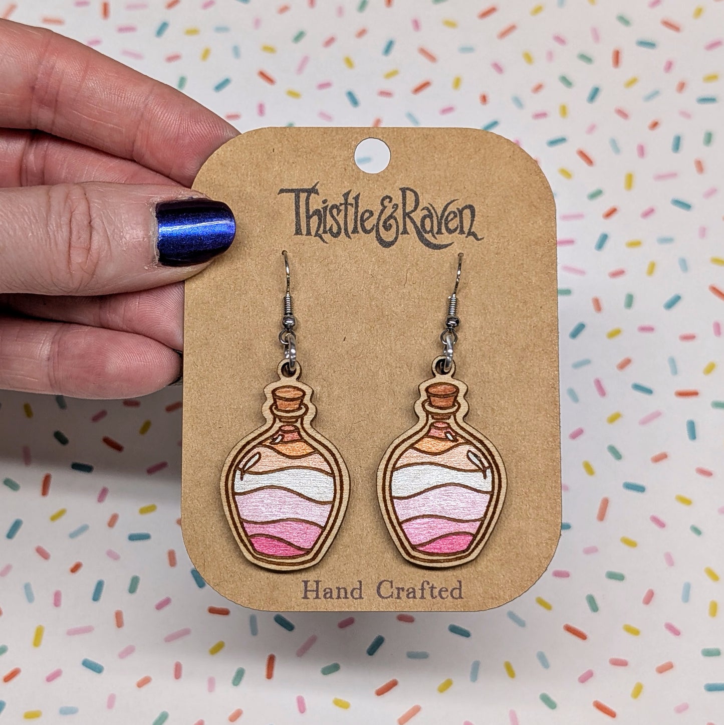 Laser Cut Wooden LESBIAN Pride Potion Bottle Earrings