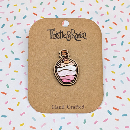 Laser Cut Wooden LESBIAN Pride Potion Bottle Pin