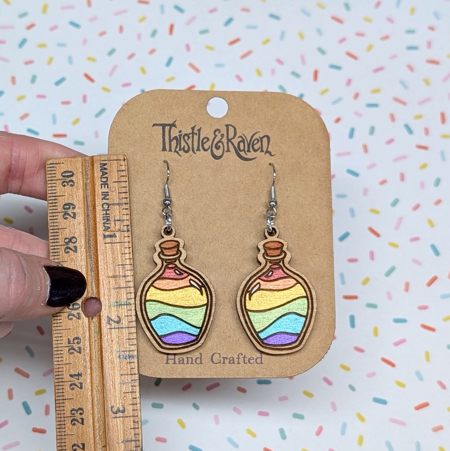 Laser Cut Wooden NONBINARY Pride Potion Bottle Earrings