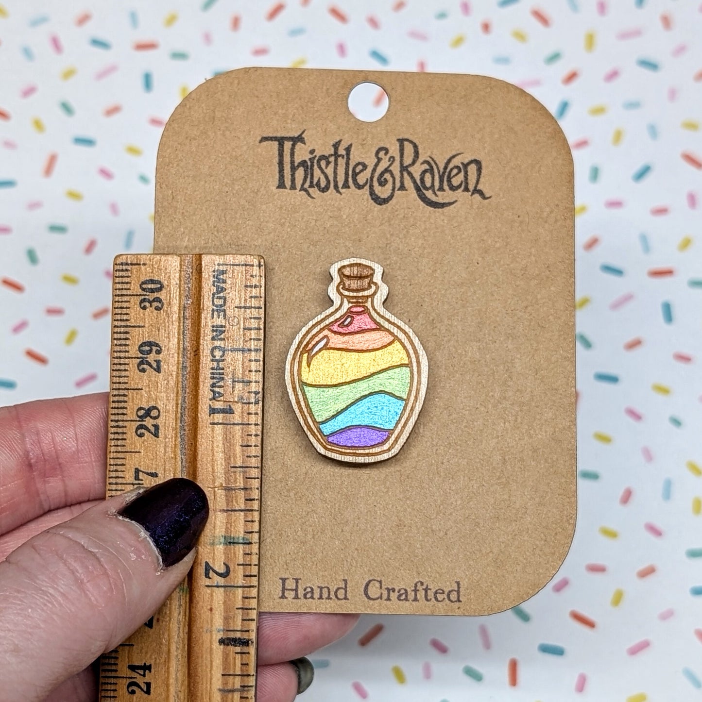 Laser Cut Wooden GENDERFLUID Pride Potion Bottle Pin