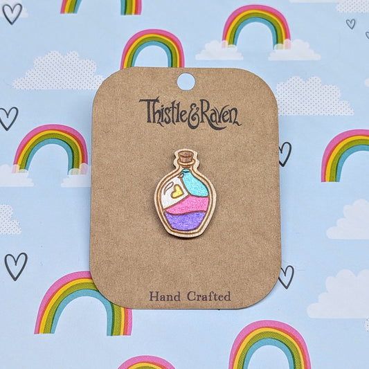 Laser Cut Wooden NEW POLYAMORY Pride Potion Bottle Pin