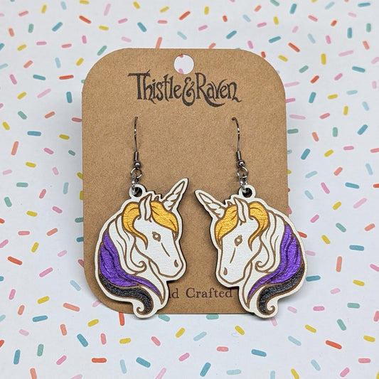 Laser Cut Wooden NONBINARY Unicorn Earrings