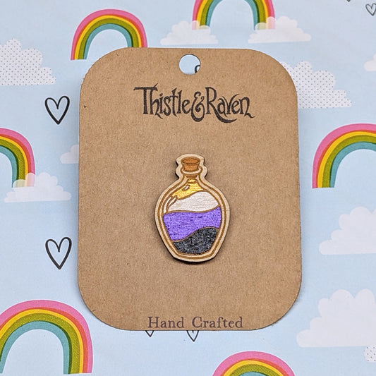Laser Cut Wooden NONBINARY Pride Potion Bottle Pin