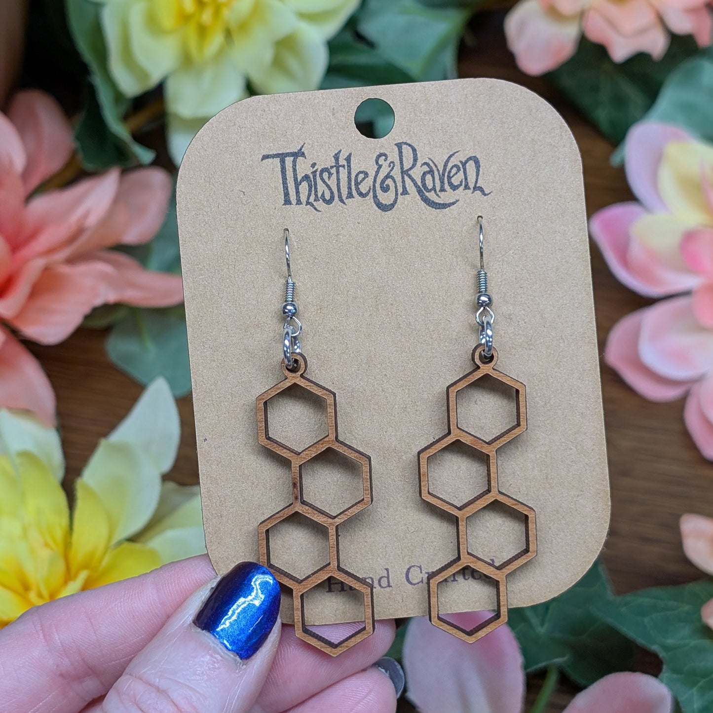 Laser Cut Wooden Honeycomb Earrings