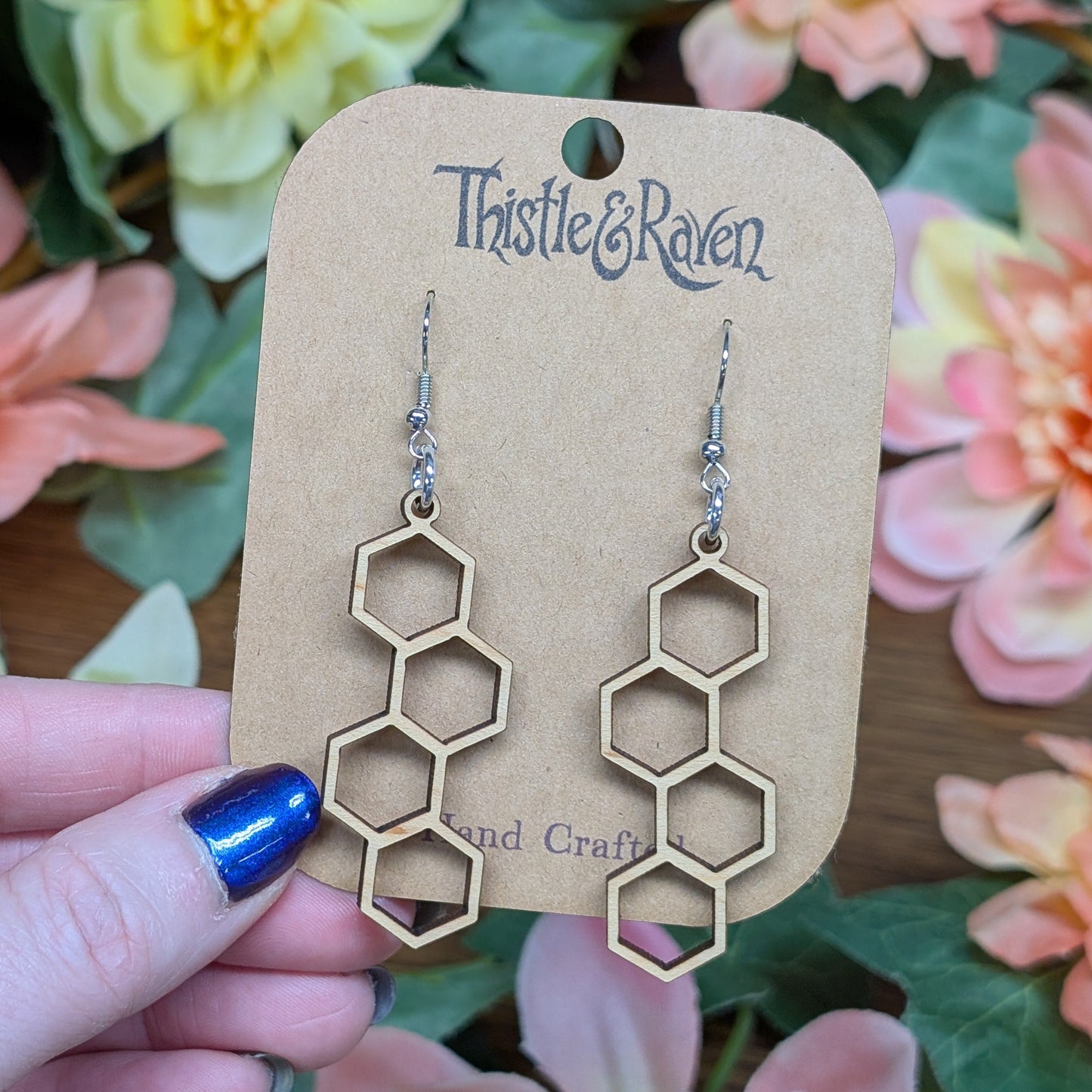 Laser Cut Wooden Honeycomb Earrings