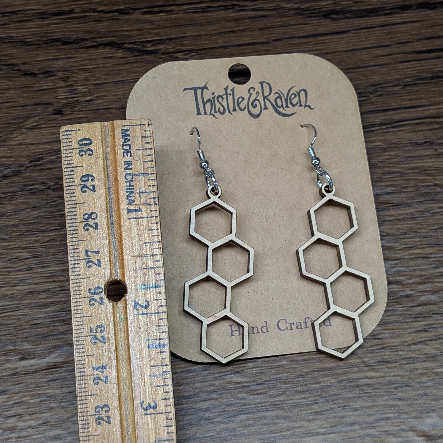 Laser Cut Wooden Honeycomb Earrings