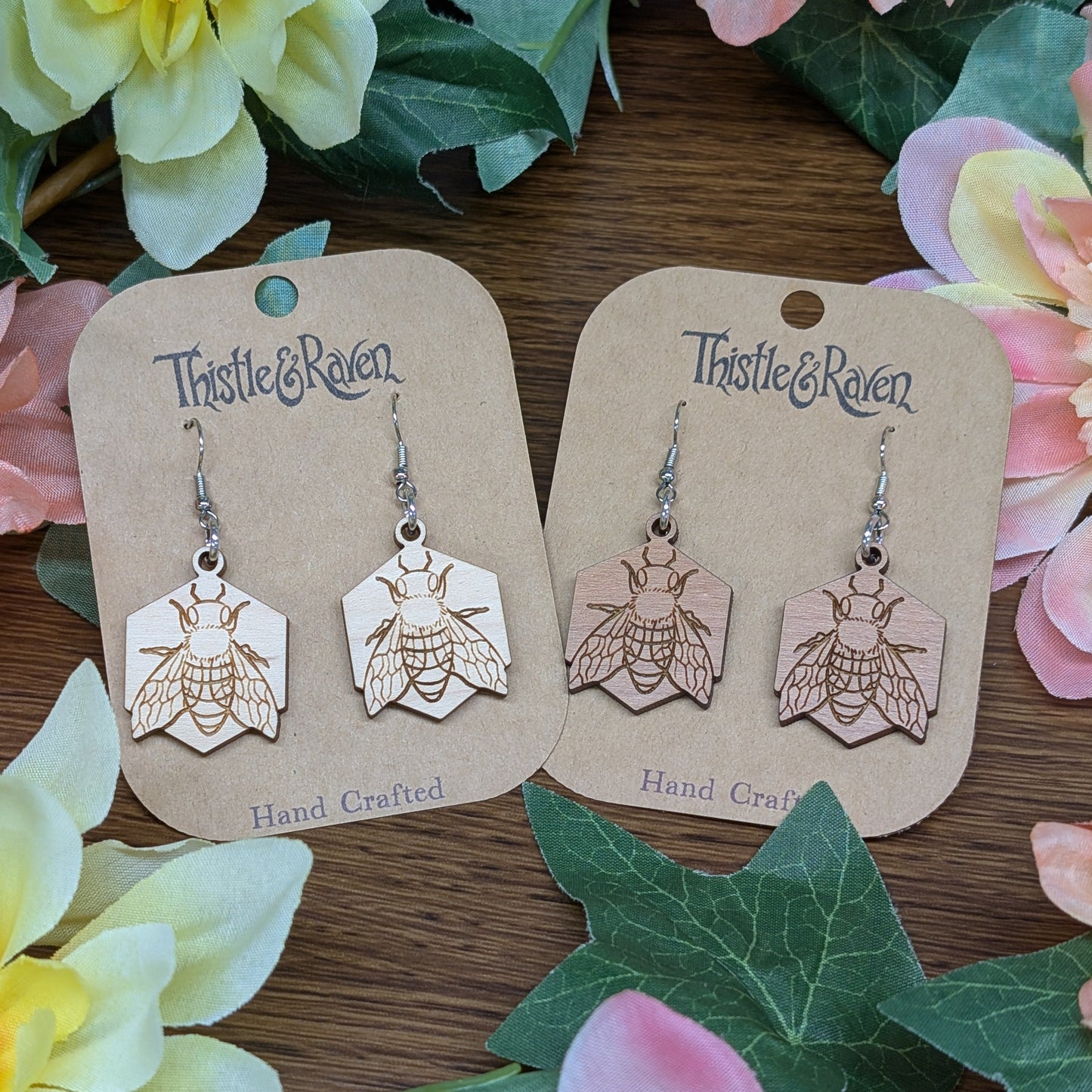Laser Cut Wooden Bee Earrings