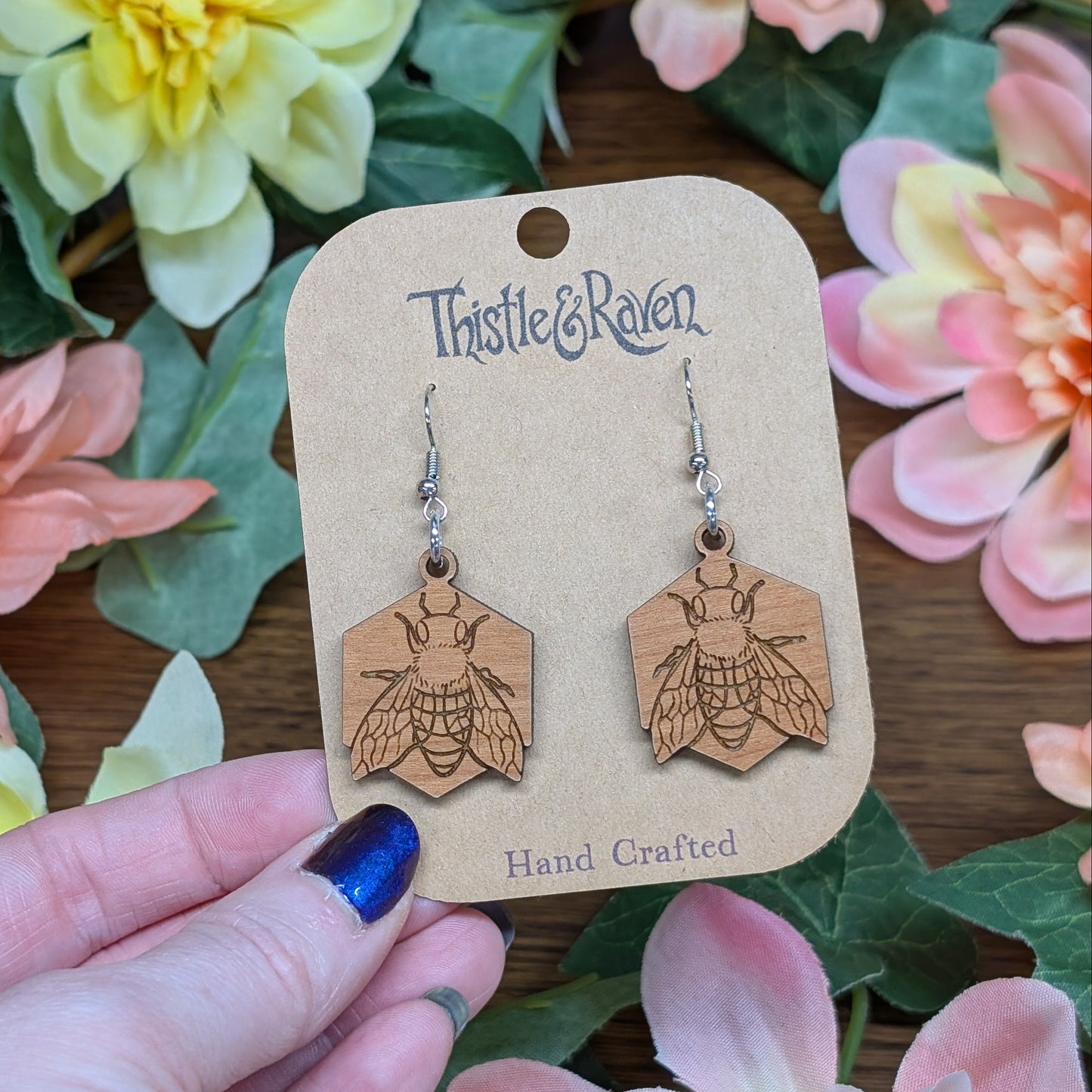 Laser Cut Wooden Bee Earrings
