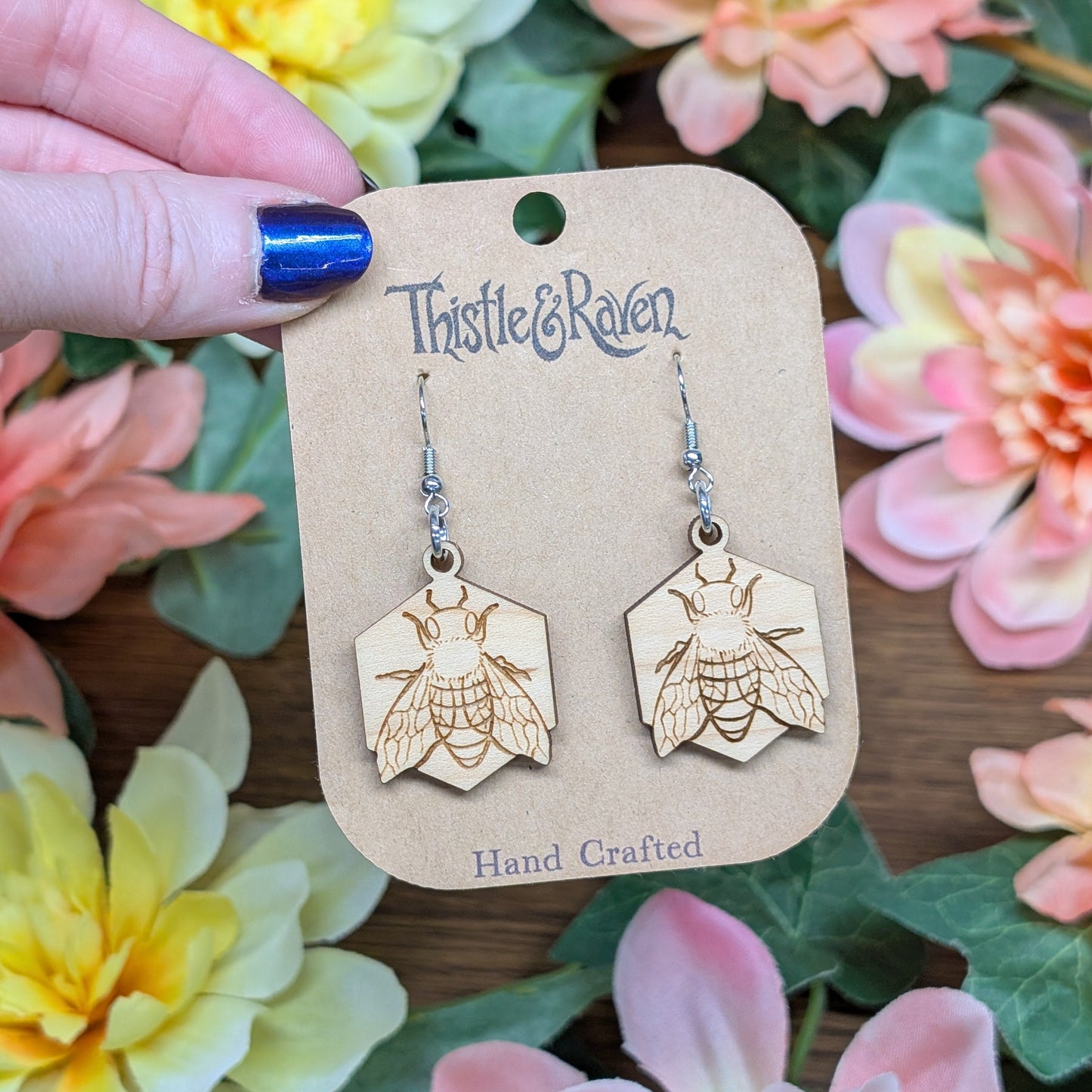 Laser Cut Wooden Bee Earrings