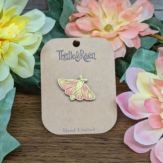 Laser Cut Wooden Rosy Maple Moth Pin (Small)
