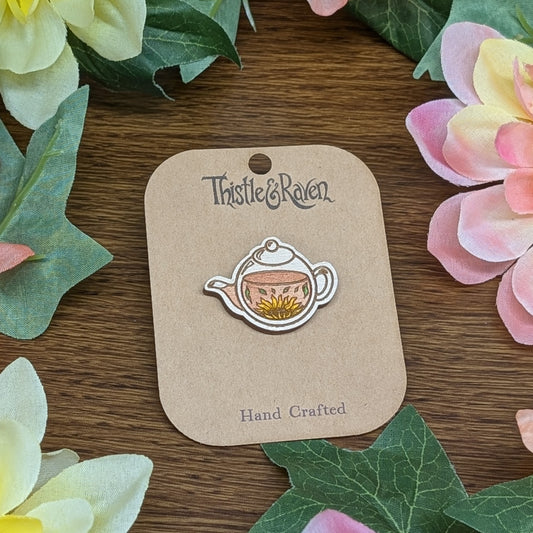 Laser Cut Wooden Hand-painted Teapot Pin