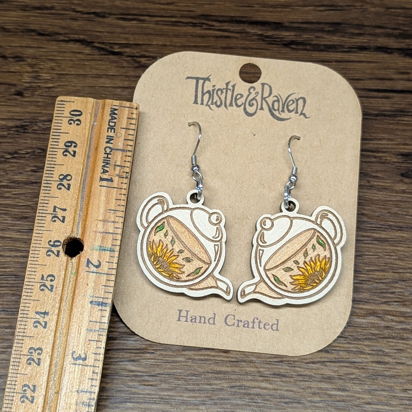 Laser Cut Wooden Hand-painted Teapot Pin