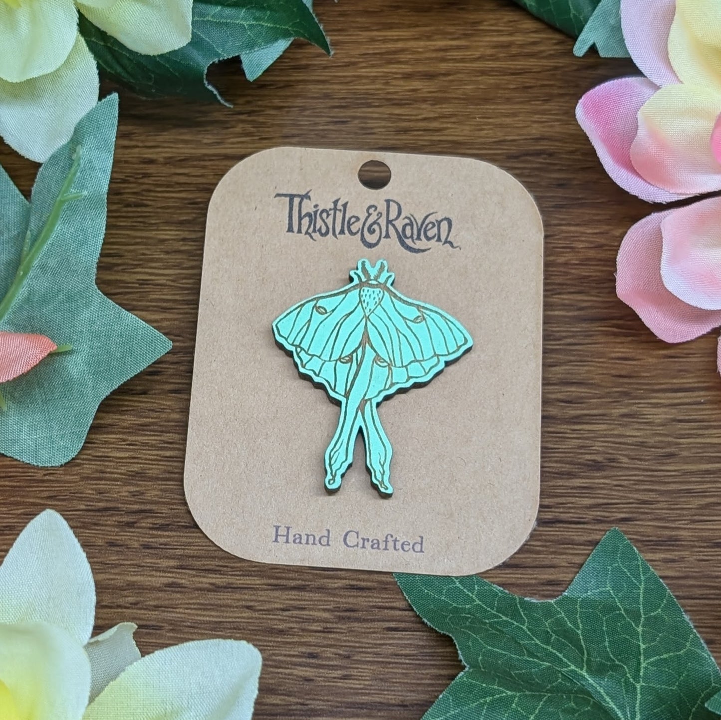 Laser Cut Wooden Luna Moth Pin