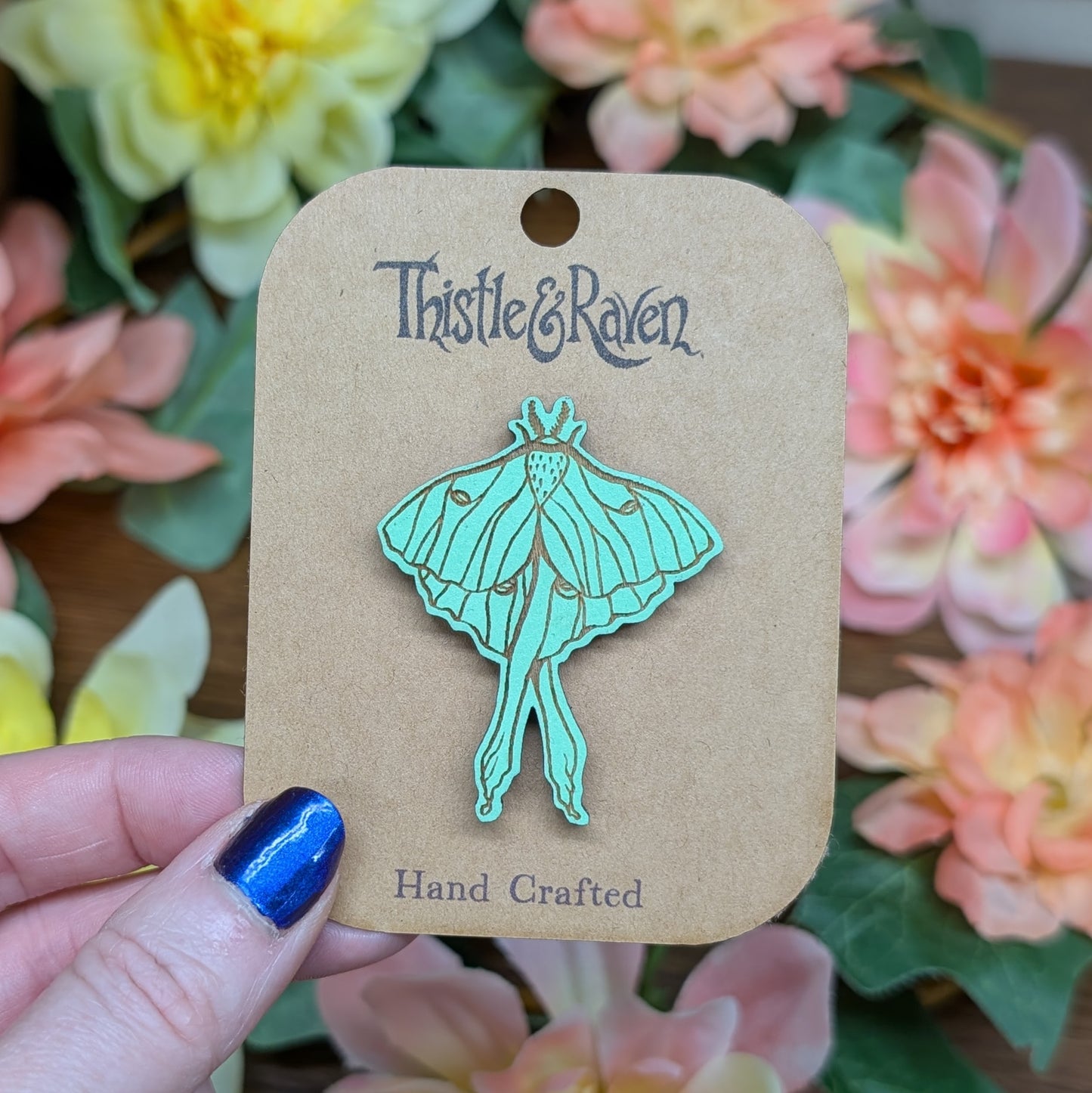 Laser Cut Wooden Luna Moth Pin