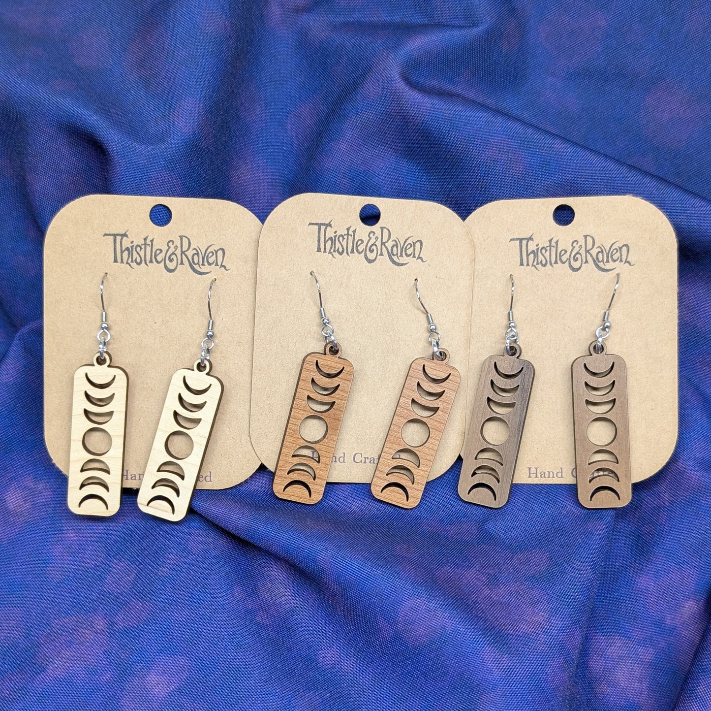 Laser Cut Wooden Moon Phase Earrings