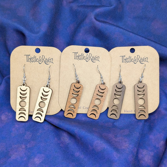 Laser Cut Wooden Moon Phase Earrings