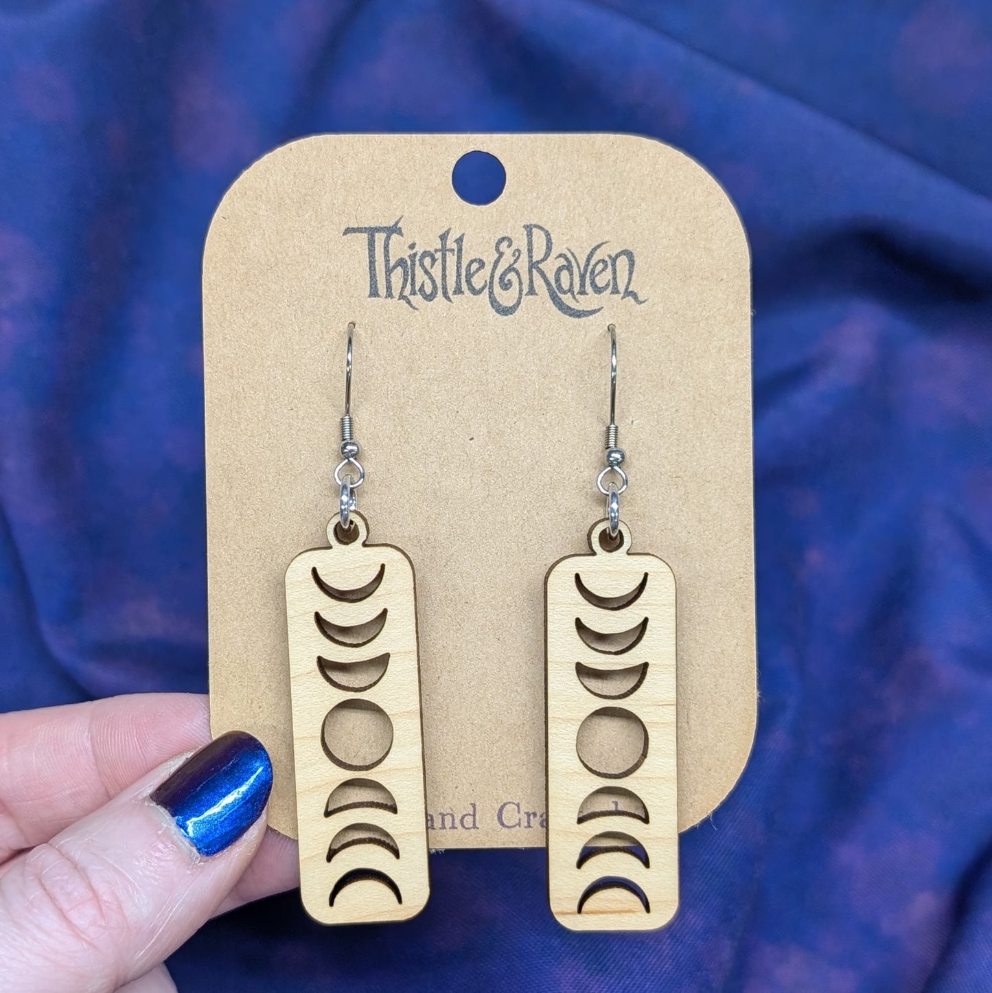 Laser Cut Wooden Moon Phase Earrings