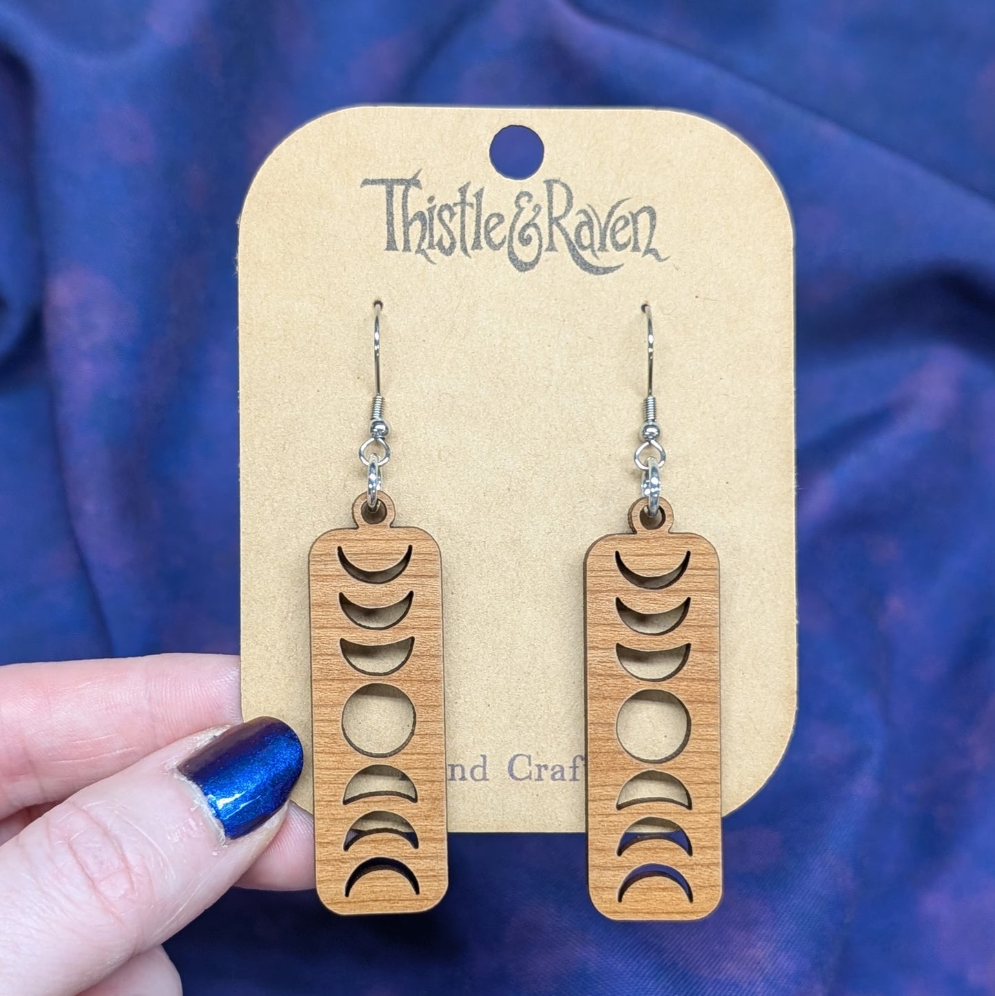 Laser Cut Wooden Moon Phase Earrings