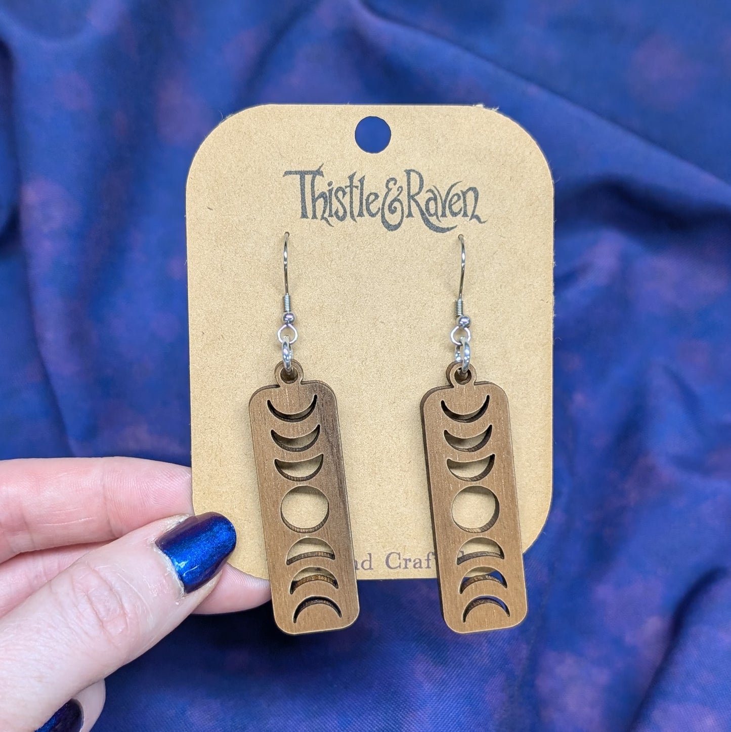 Laser Cut Wooden Moon Phase Earrings