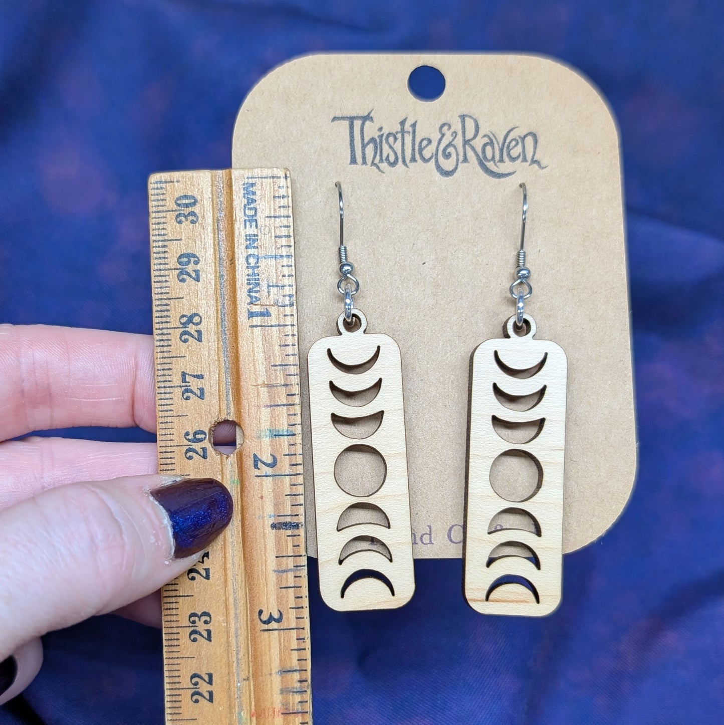 Laser Cut Wooden Moon Phase Earrings