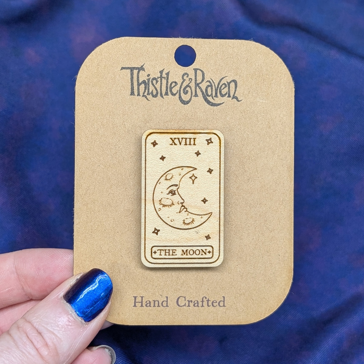 Laser Cut Wooden Moon Tarot Card Pin