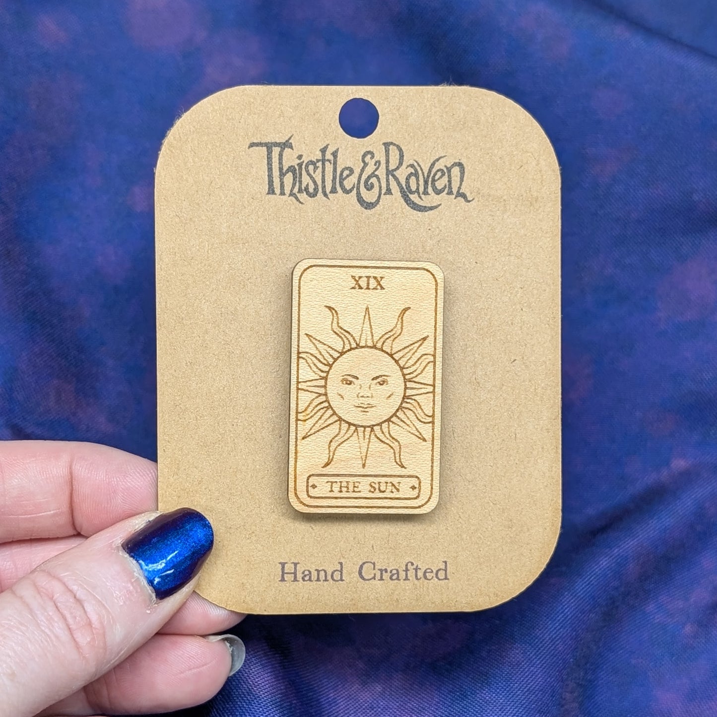 Laser Cut Wooden Sun Tarot Card Pin